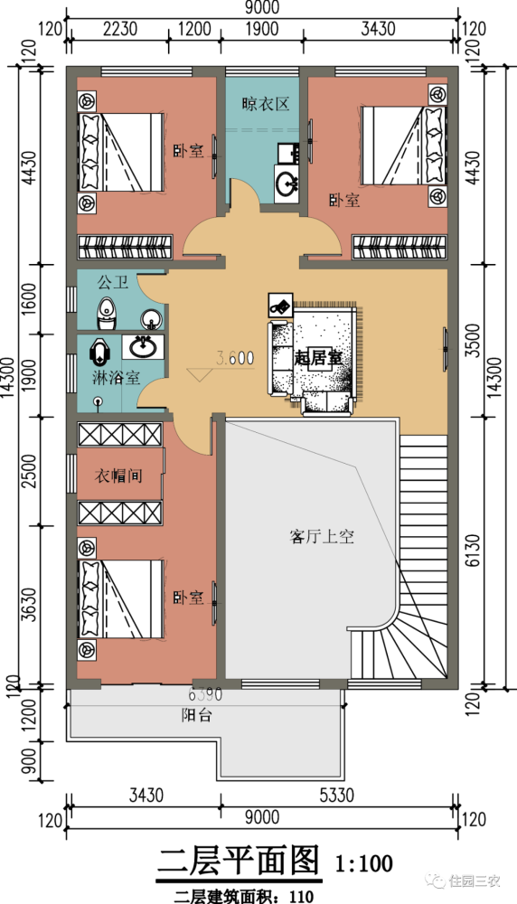 面宽9米,5室2卫带挑空客厅的二层别墅,实用大方不显眼,不错