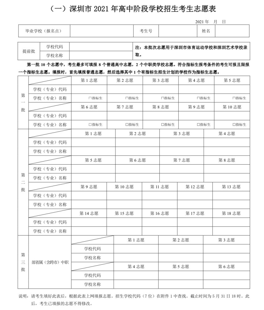 深圳2021年中考志愿填报表发布!还有这些注意事项