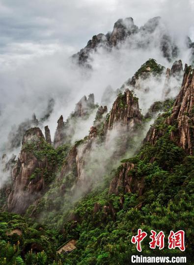 若隱若現的雲霧在山間流淌,變幻莫測. 廖國平 攝