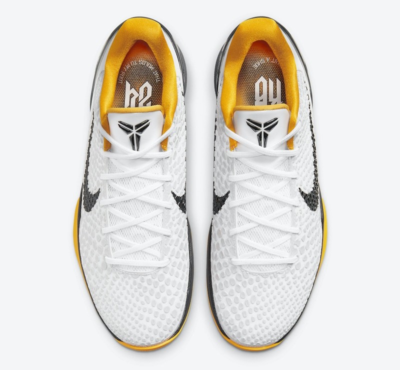 科比6代季后赛配色篮球鞋白灰色蛇鳞鞋面完美还原了湖人球衣主题