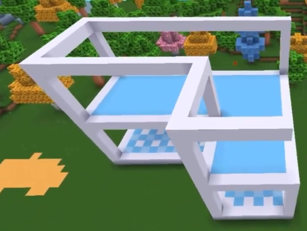 迷你世界卡通风格的双层设计简约别墅呈现出独特的氛围