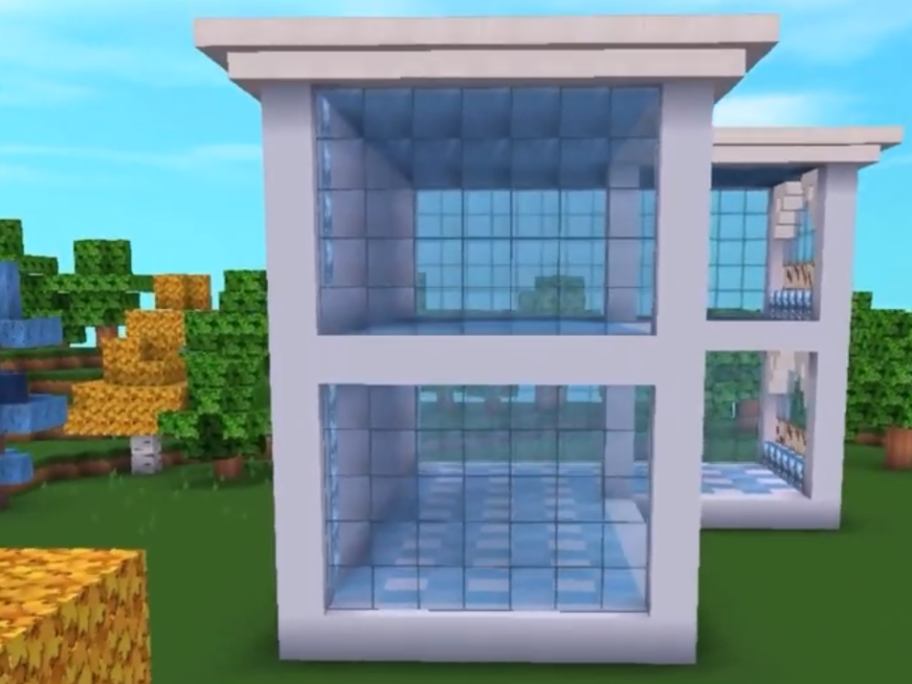 迷你世界卡通风格的双层设计简约别墅呈现出独特的氛围