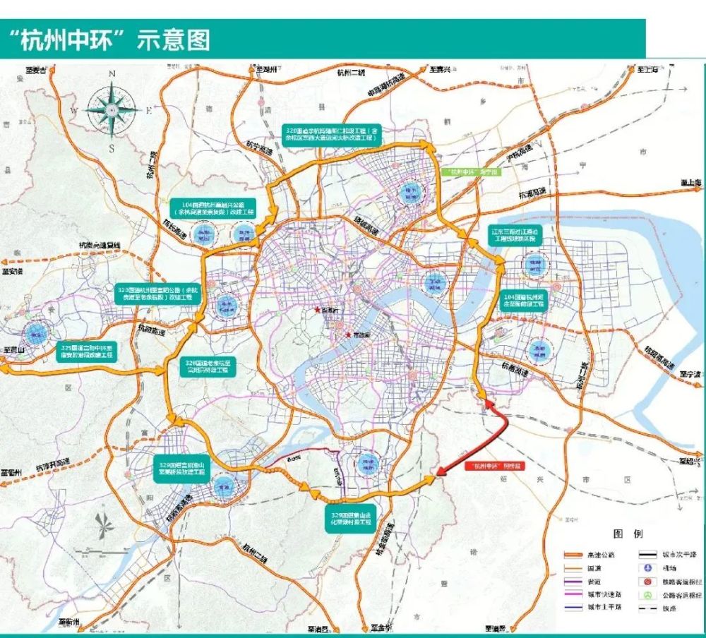 杭州中环示意图杭州中环是《杭州都市经济综合交通规划》突出一主五