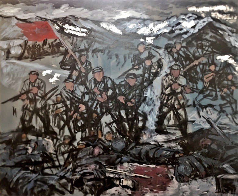 《直罗镇战役》  布面丙烯 60x50cm《直罗镇战役》240x200cm  布面
