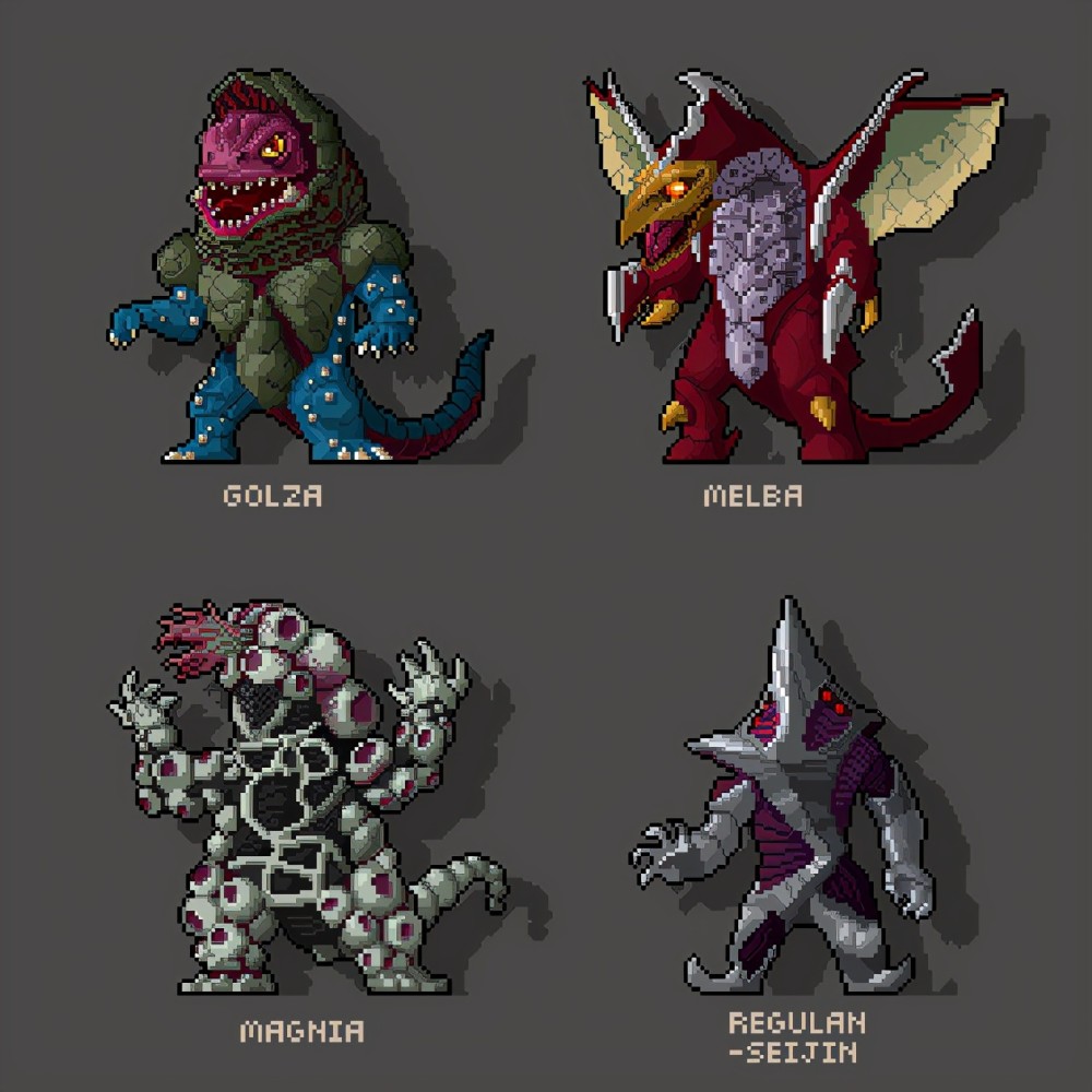 模玩控迪迦奥特曼怪兽像素化插画合集