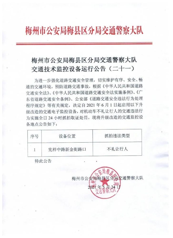 注意了!梅縣區將啟用機動車不禮讓行人的監控設備