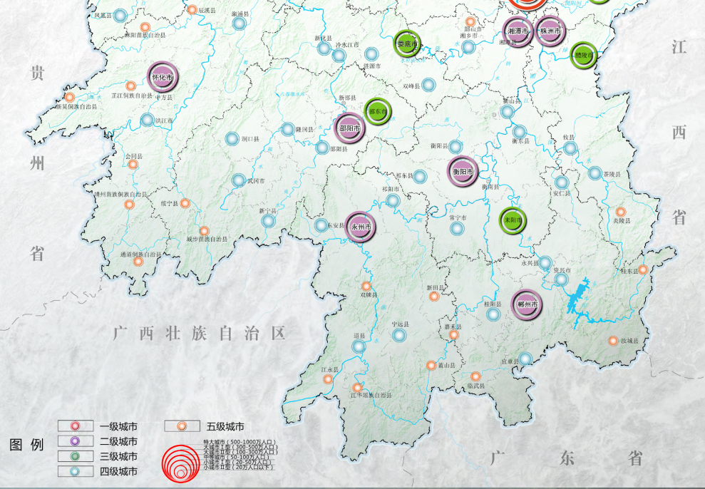 城市;二級城市有常德市,岳陽市,益陽市,懷化市,湘潭市,株洲市,邵陽市