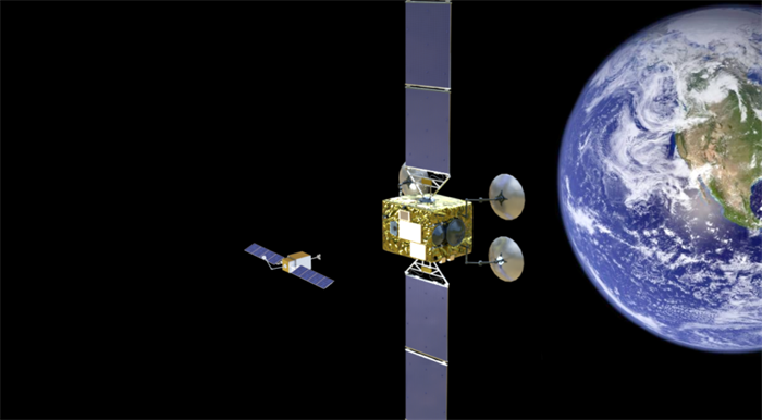 "水獭"(左)与在轨卫星对接示意图,图源海星空间