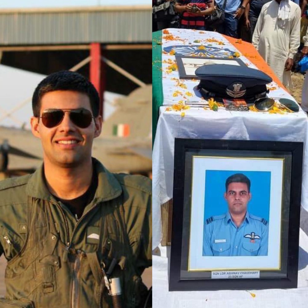 印度媒体公布了这名飞行员的遗像,以及战斗机坠毁时候的残骸.