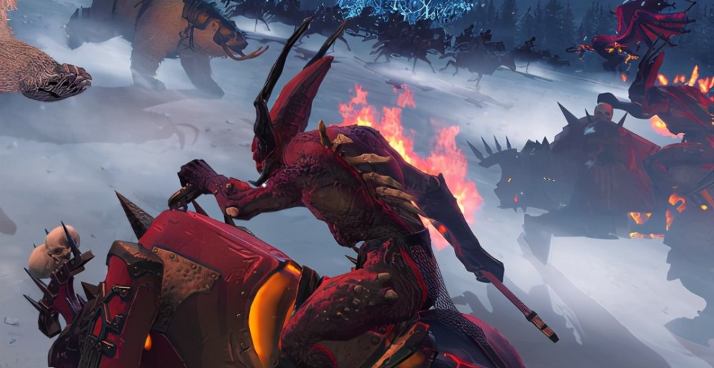 至于恐虐方面,则出现了新的骑兵,比如骑着钢牛的放血鬼,目测是一种