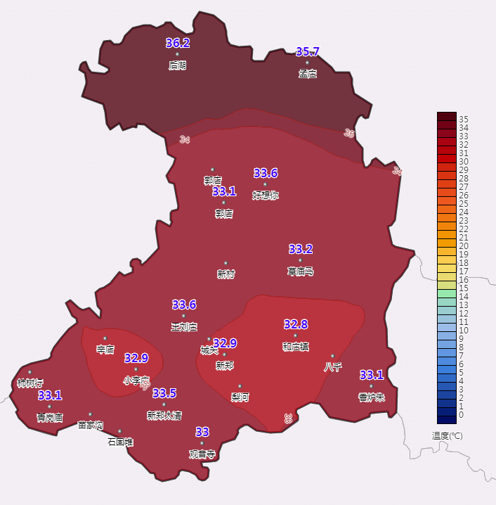 預計今天下午 新鄭市區及所轄鄉鎮 最高氣溫將升至 37℃以上 雖然現在