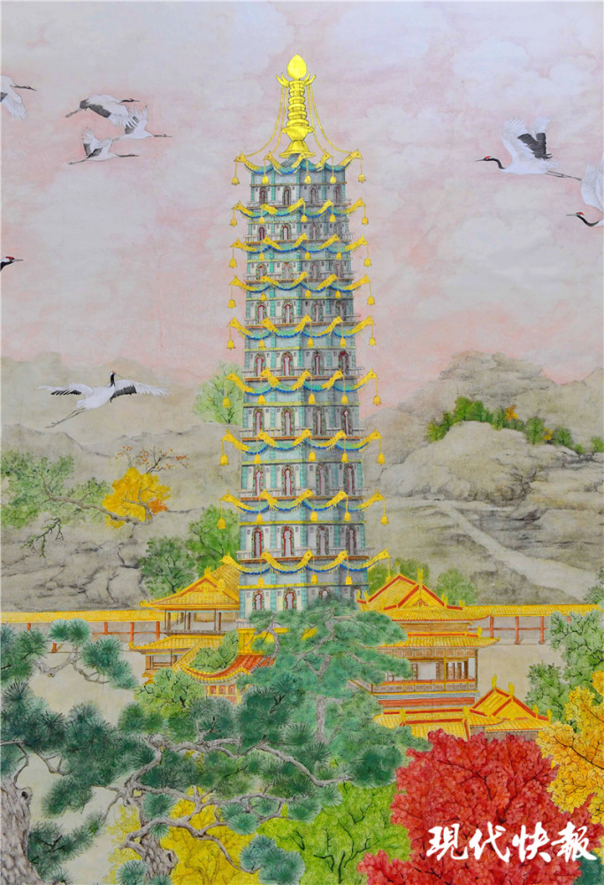 南京画家45米巨幅工笔画再现大报恩寺琉璃塔