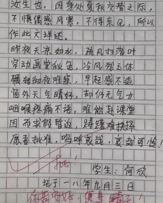 初中生文言文请假条火了 文笔十分惊艳 语文老师看后欣喜不已 腾讯新闻