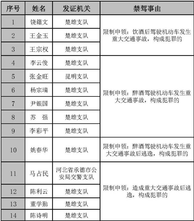 因重大交通事故 14人被楚雄州交警终生禁驾 腾讯新闻