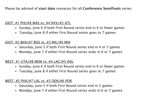 半决赛对阵时间出炉 篮网雄鹿最早6月6日开打 湖人次轮打掘金 腾讯网