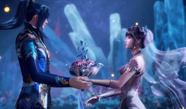 唐三和小舞订婚唐三模型丑出高度小舞披婚纱被爱心祝福了5次