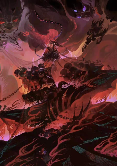 脊背下方有标志性的六条"赫子",战斗时如地狱修罗般嗜血恐怖.