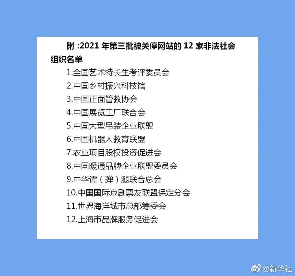 2021年第三批!民政部关停12家非法社会组织网站