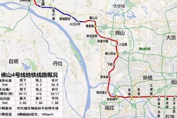 佛山4号地铁线已划定横穿市区东西分2期建设开工在即