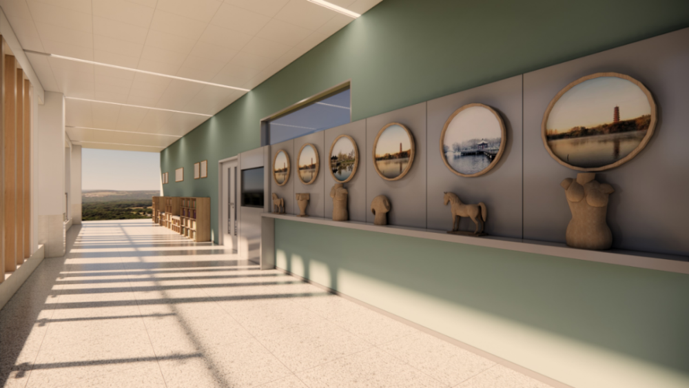 宽敞的门厅现代化教学楼综合教学区即将迎来朝气蓬勃的新同学将正式