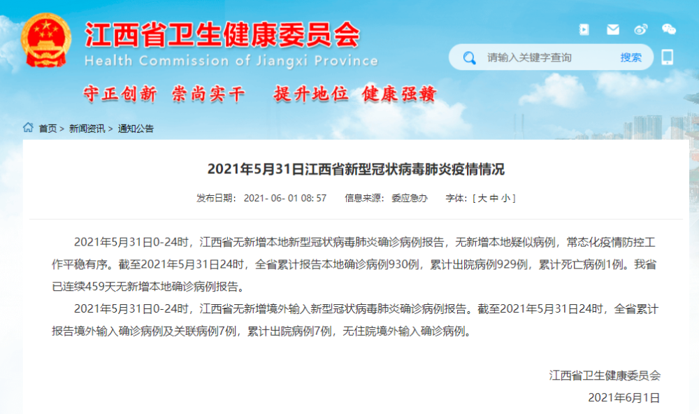 21年5月31日江西省 南昌市新型冠状病毒肺炎疫情情况 腾讯新闻