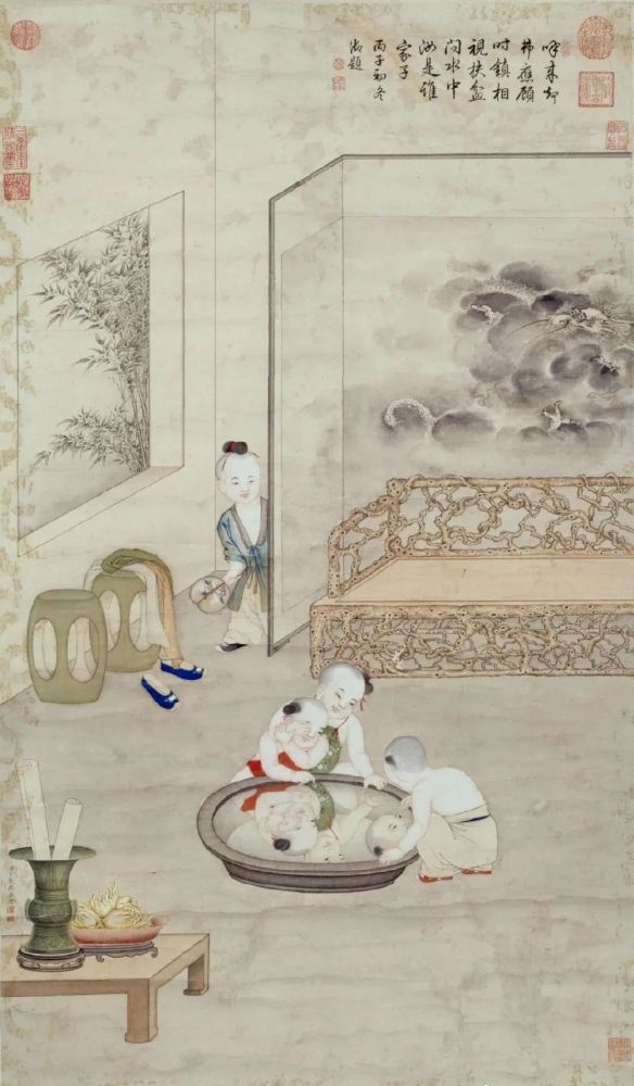 放大看古画婴戏图里的小朋友真是太好玩了