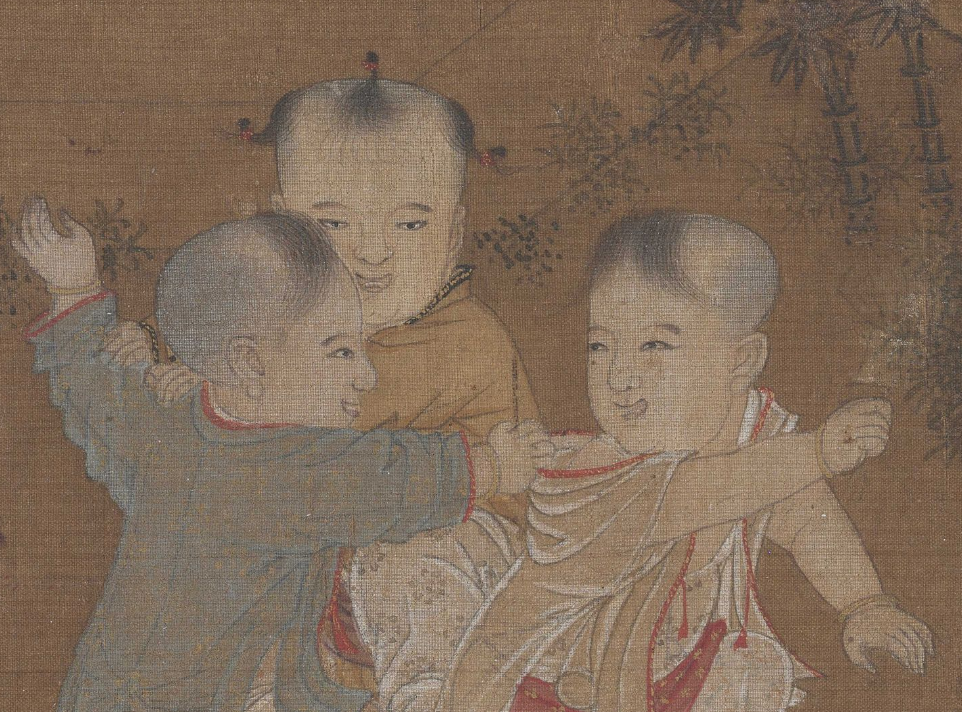 放大看古画婴戏图里的小朋友真是太好玩了