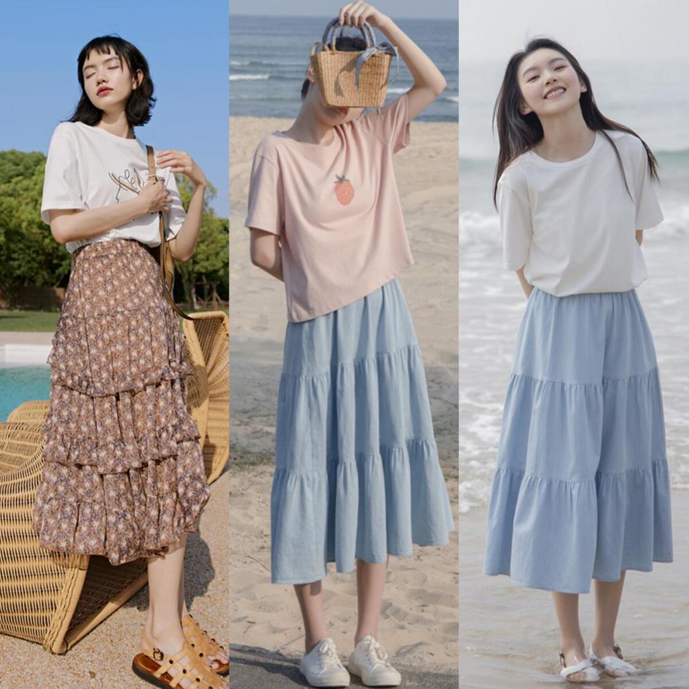 突然火了一种穿法叫t恤半身裙好看又时髦每天出门不重样