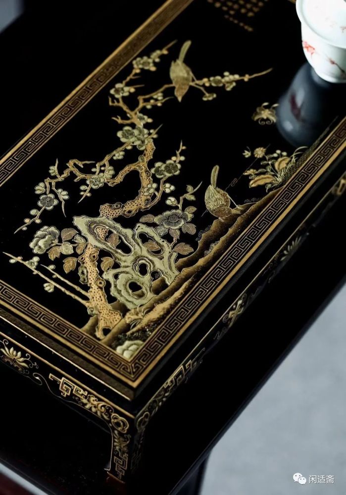 漆重芳华,大漆描金彩绘,喜上眉梢,内翻马蹄香几_腾讯新闻