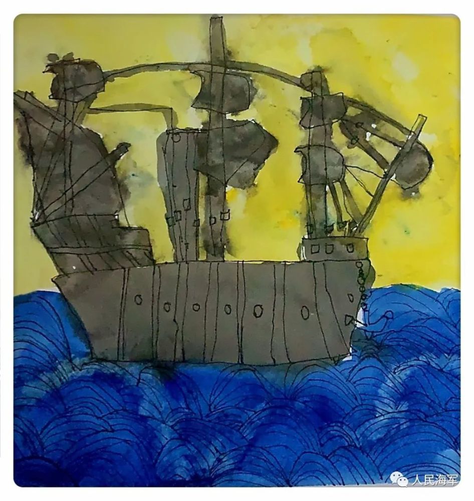 的戰艦在大海中航行我眼裡的海軍王禹皓,7歲,小學一年級保護國家海洋