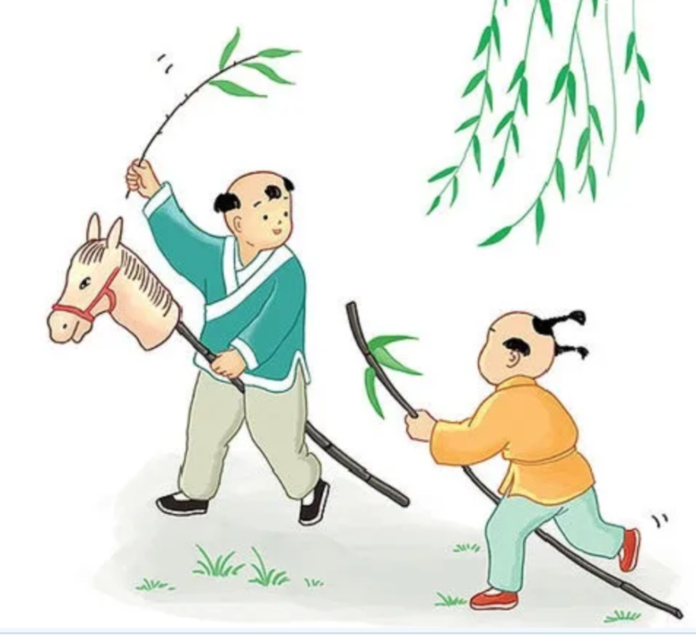 "手里拎个小竹枝当作鞭子,小朋友们骑在竹竿上,而是一根竹竿,竹马可不