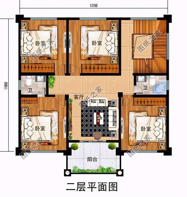 农村三层自建别墅设计图,面宽10米,带旋转楼梯设计图纸介绍:本户型