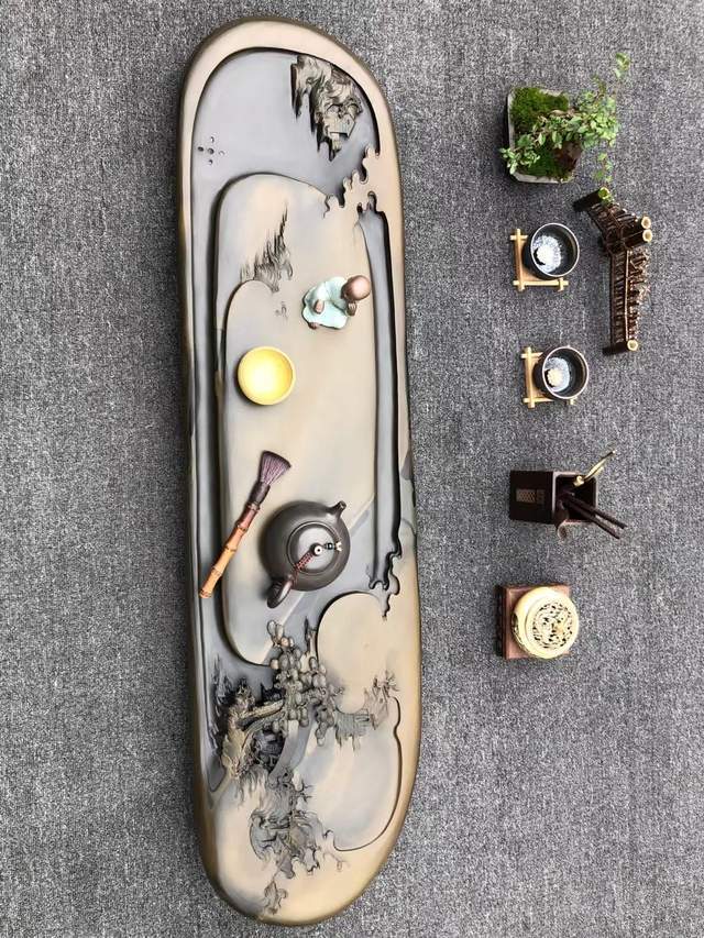 石头漂亮雕刻更有意境感这纯手工雕刻的石茶盘你们见过吗