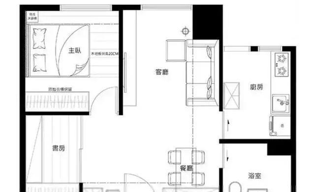 平面佈置圖入戶沒有玄關走廊的戶型,把鞋櫃和餐邊櫃結合起來.