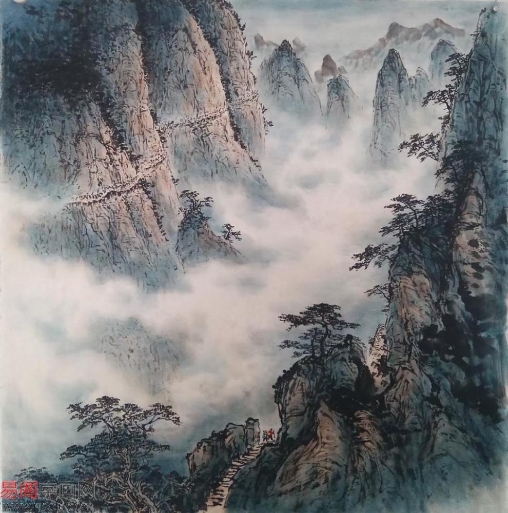 王杰华写意山水画斗方《黄山云起图》作品来源:易阁字画"天下熙熙,皆