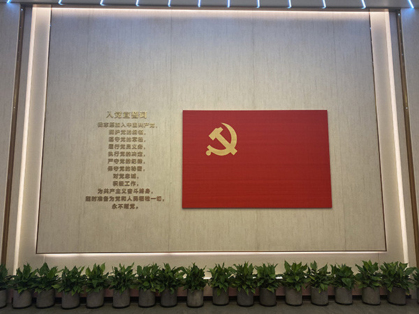 中共一大纪念馆开馆宣誓墙上的党旗凝聚着工匠们的初心