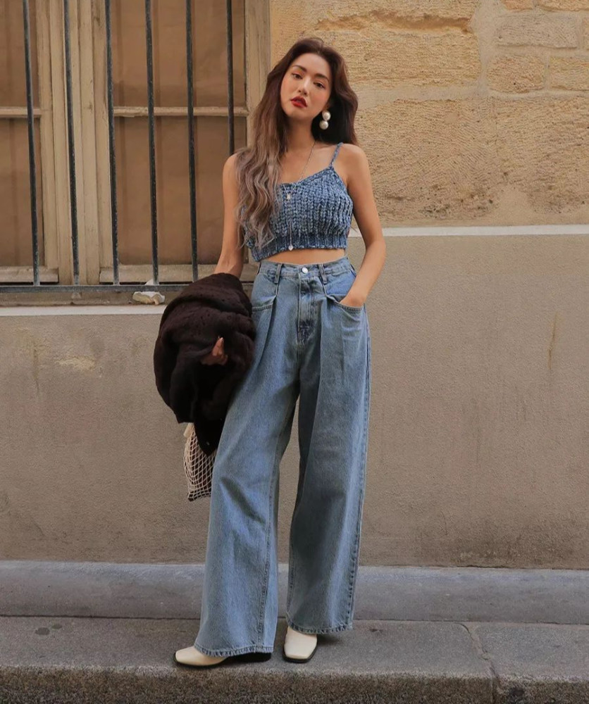 今年超火的bm风穿搭,t恤 阔腿裤,衬衫 阔腿裤,小个子穿太显高