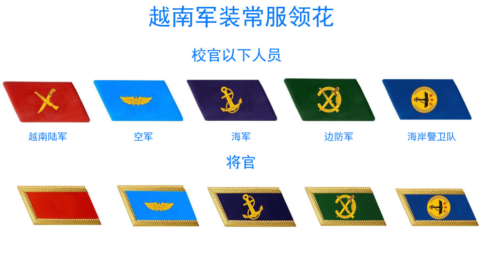 比如,上圖這名越軍士兵是陸軍二等兵(上等兵),佩戴了軍銜肩章,領章