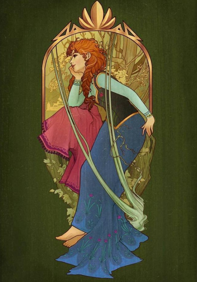 迪士尼公主的复古画风爱丽儿让人眼前一亮安娜艾莎同款发型