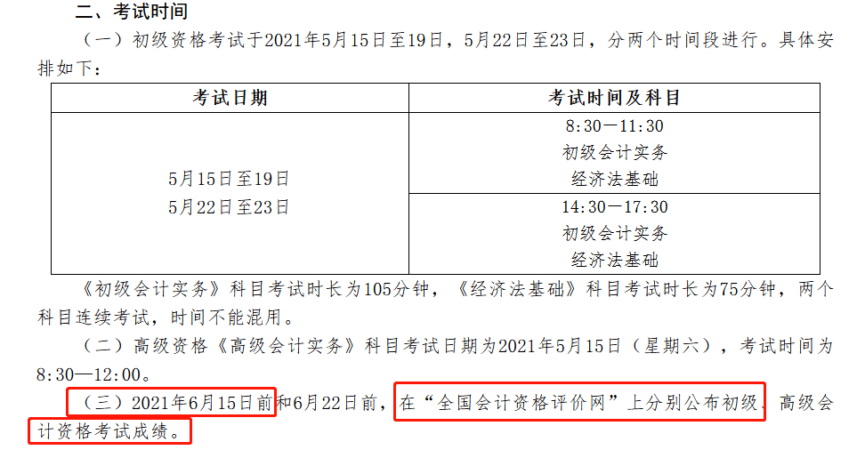 2021初級會計考試成績什麼時間公佈?