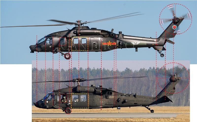 对比图至于现在还有人觉得中国和外国至少落后30年,直-20是黑鹰仿制版