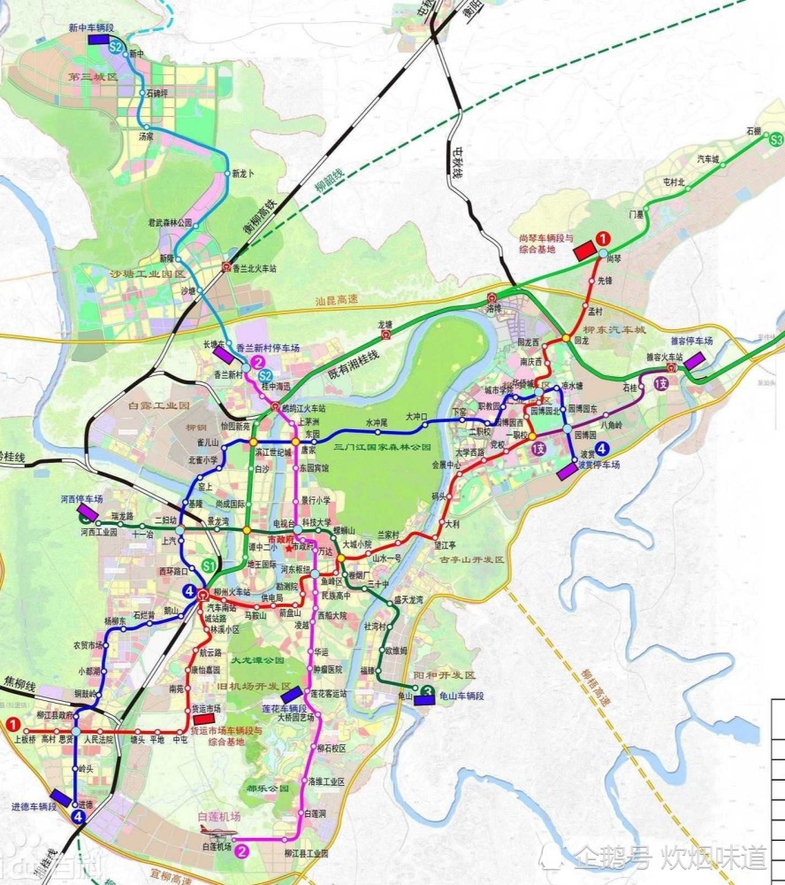 广西柳州市规划了7条地铁轻轨线路分别是14号线和s1s3号线