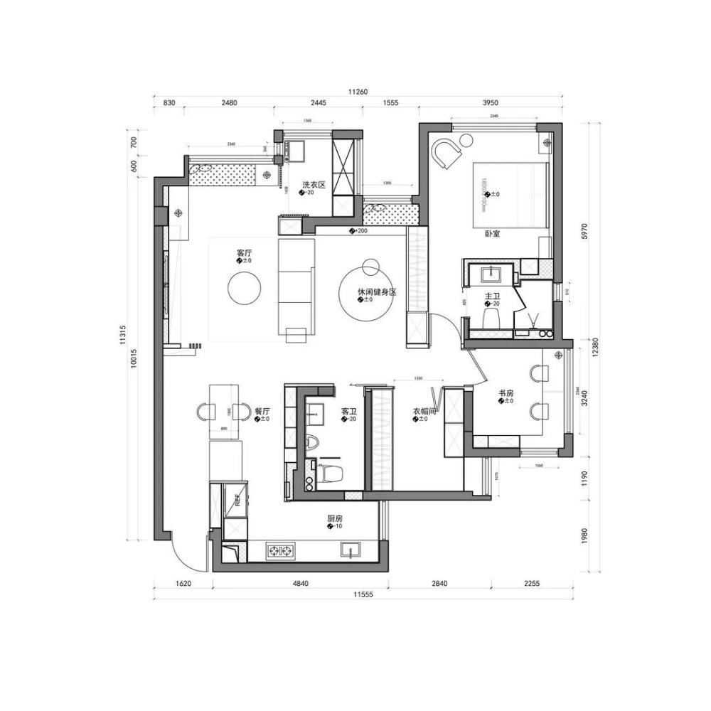 戶型四室兩廳雙陽臺,格局上做到了動靜分離,但是存在問題有,兩個人住