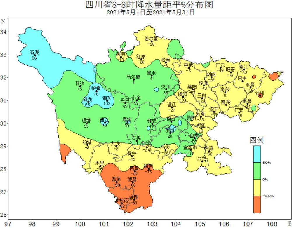 四川却是被雨水遗忘的角落.5月,全省平均降水量85.