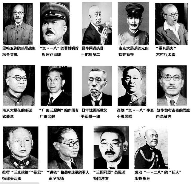 东条英机,广田弘毅,松井石根,土肥原贤二,板垣征四郎,木村兵太郎,武藤