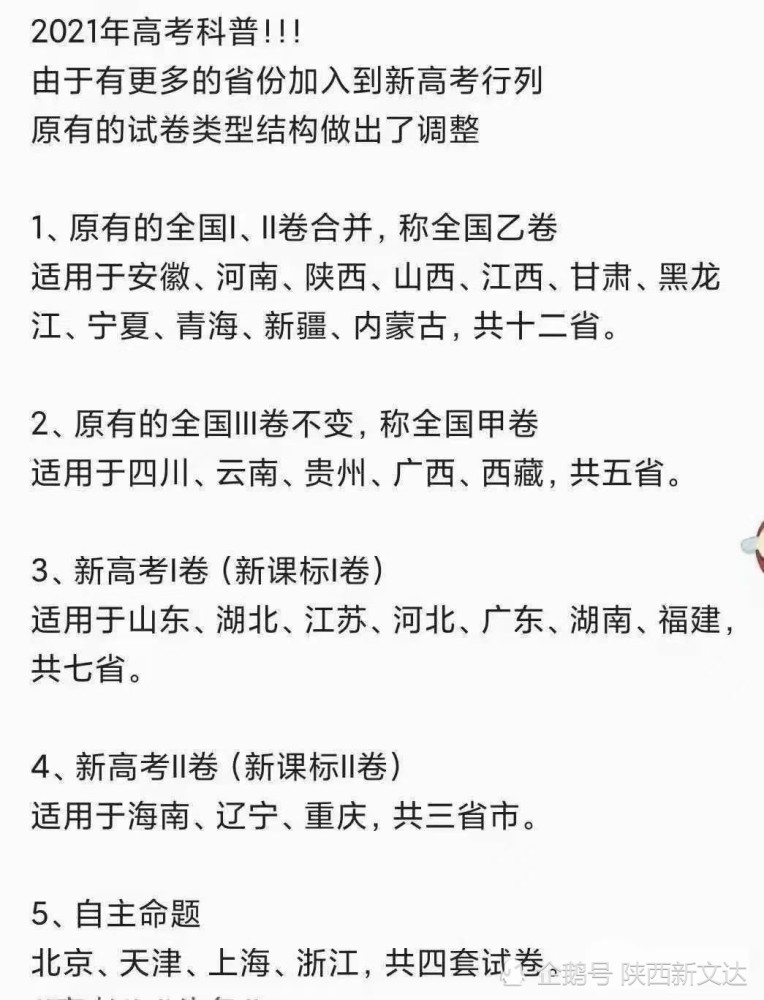 高考试卷合并 21年各省考的是哪套卷子 腾讯新闻