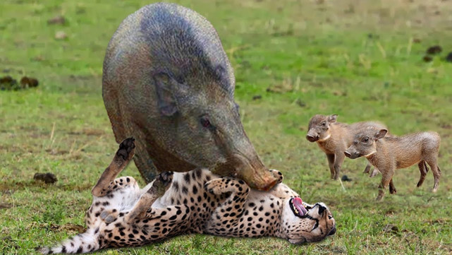 鬣狗活吃疣猪图片