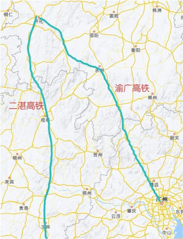 怀桂高铁选择走西线为了给怀永高铁让出空间