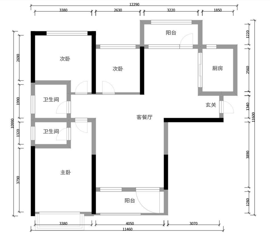 112平三室两厅一厨两卫