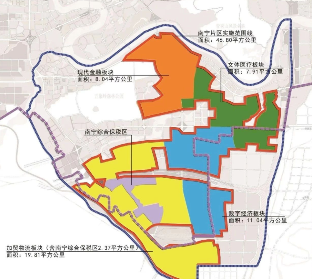 因为摊开地图不难发现,中国(广西)自由贸易试验区南宁片区范围,囊括了
